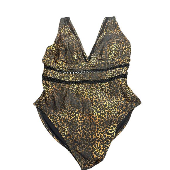 Swimsuits For All Leopard Print One-Piece Swimsuit – Size 18 – Mesh Trim - Picture 2 of 8